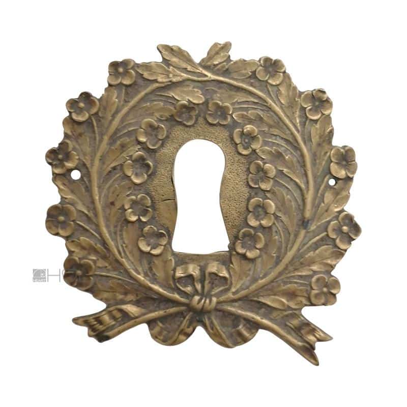 Bronze Schlüsselrosette Möbel antik Schlüsselschild Möbelbeschlag floral