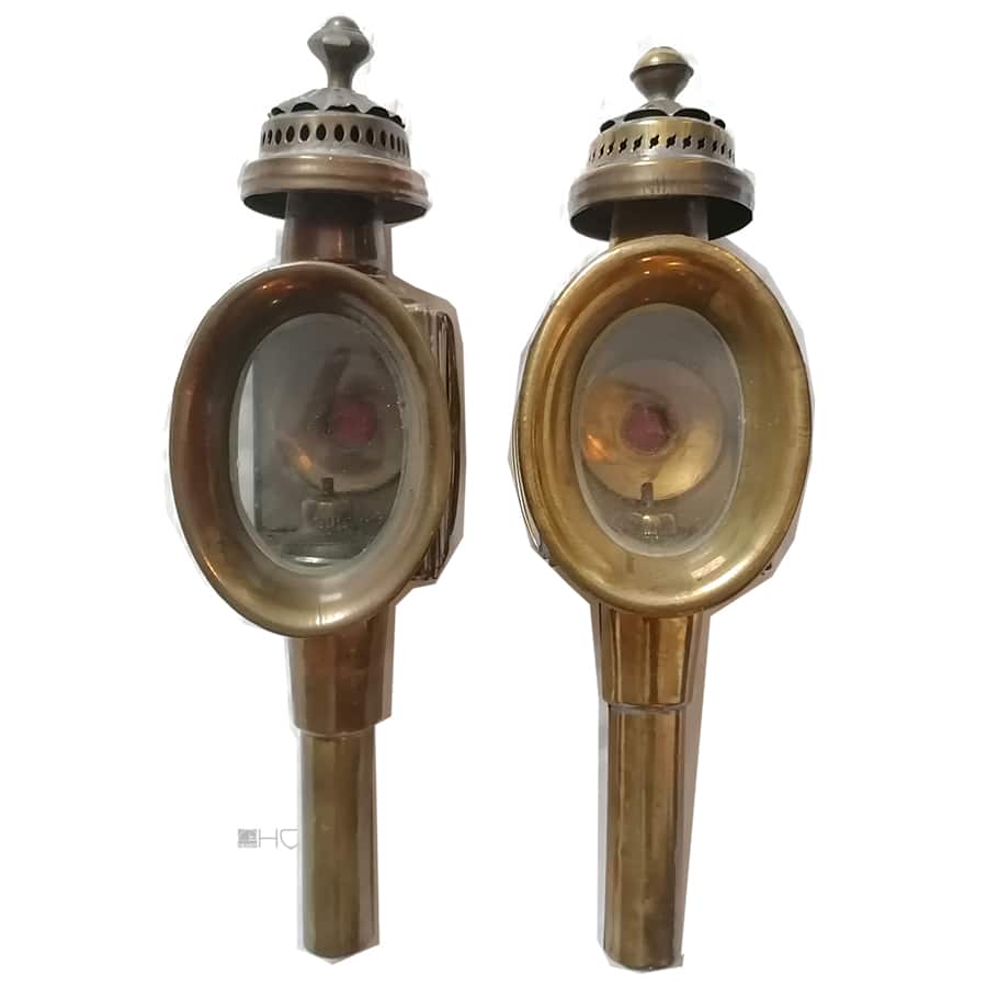 Paar Kutschenlampen antik Messing Glas facettiert alt 41cm