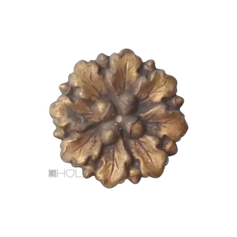 Möbel Rosette antik Möbelbeschlag Eichelaub Messingblech alt 33 mm