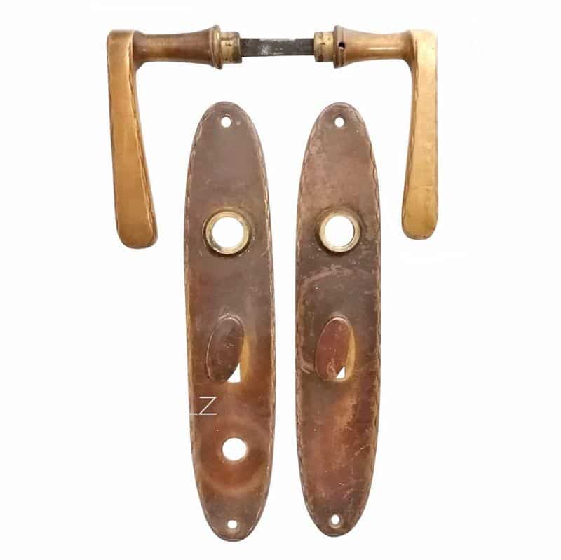 Jugendstil Drückergarnitur Messing Türklinken Nachtriegel alt oval antik 65 mm 9er Vk Jugendstil Drückergarnitur Messing Türklinken Nachtriegel alt oval antik 65 mm 9er Vk