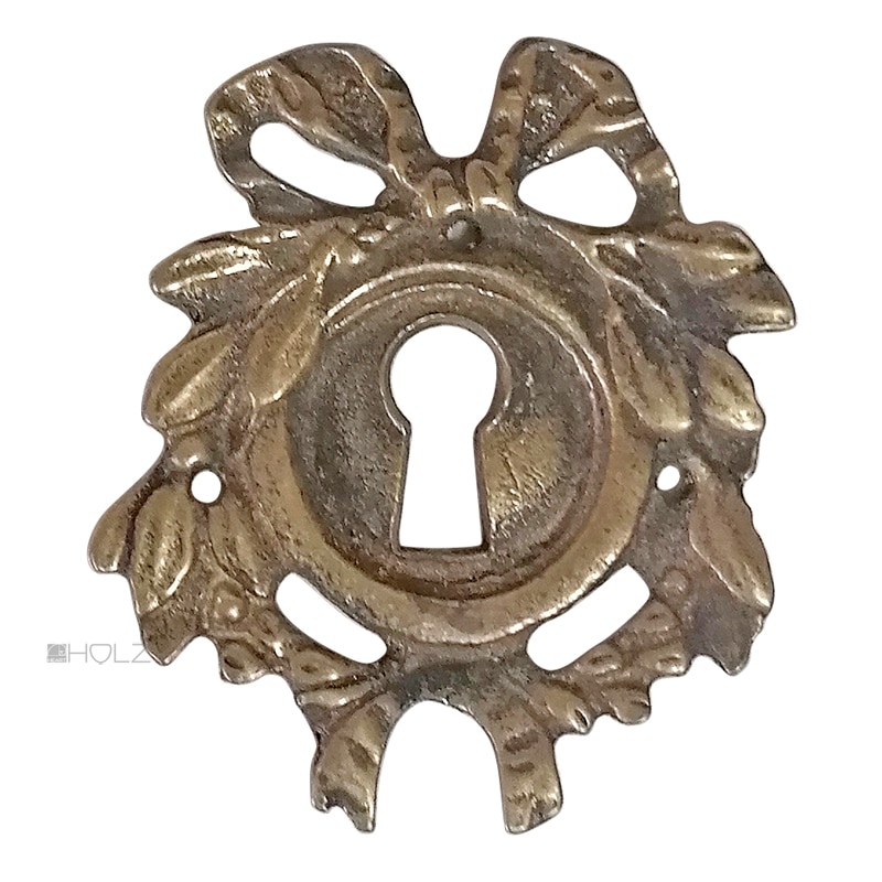 Antik Möbel Schlüsselschild Bronze Schleife alt 58mm