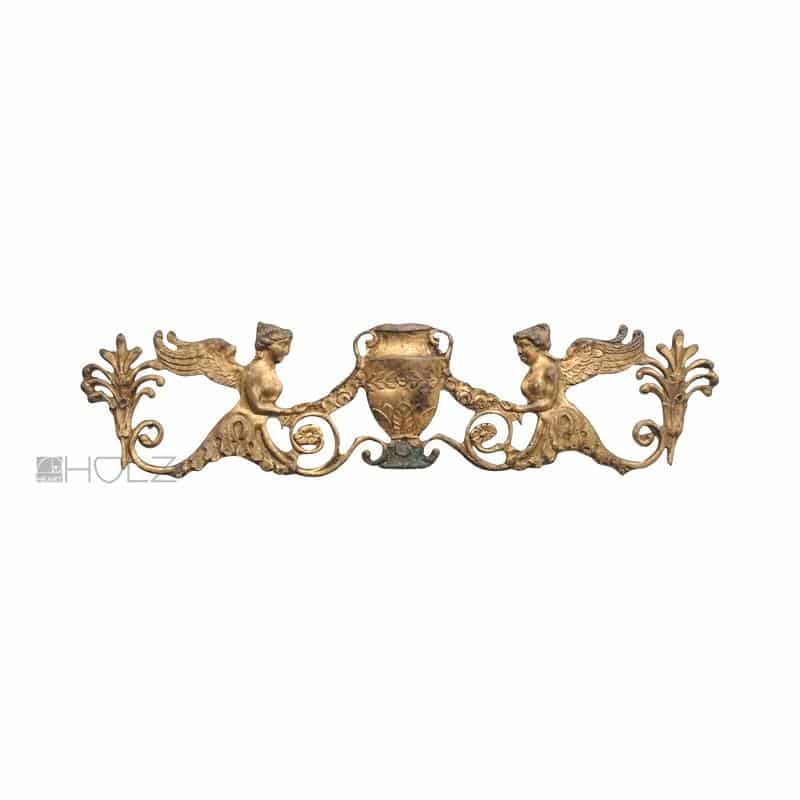 Möbelbeschlag antik Cherubim klassizistisch alt Bronzeblech feuervergoldet 14 cm