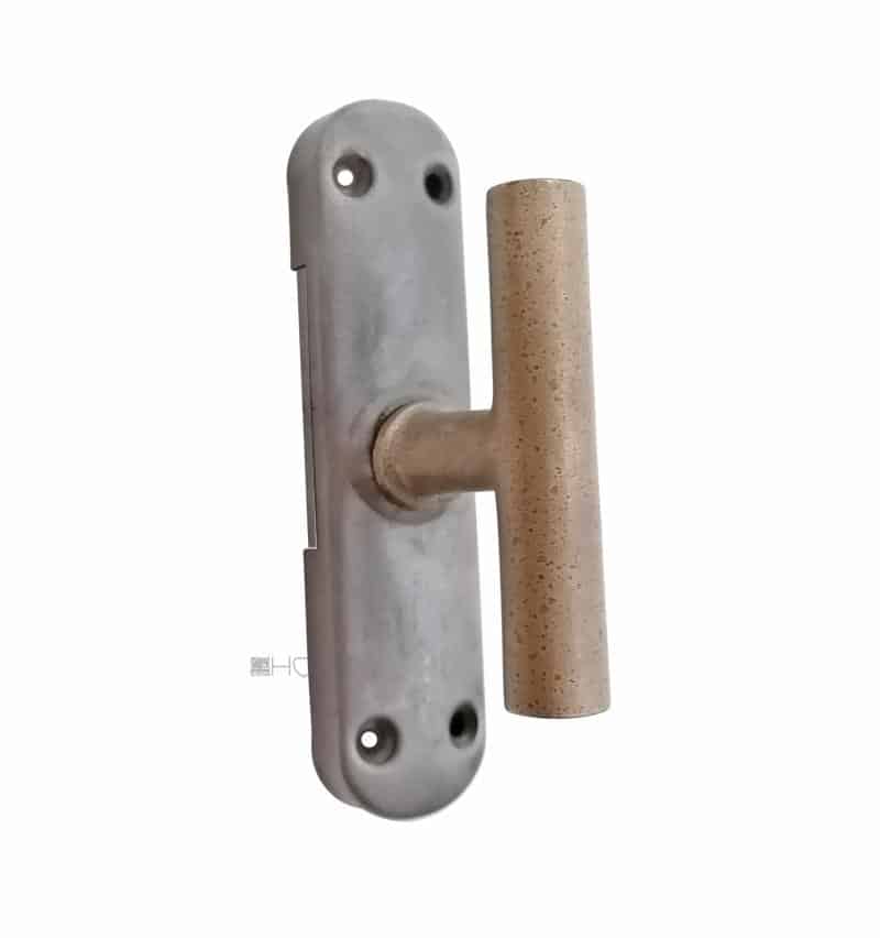 Bauhaus Basküle Fensterolive Stab alt 1920er Stahl Messing Einreiber links