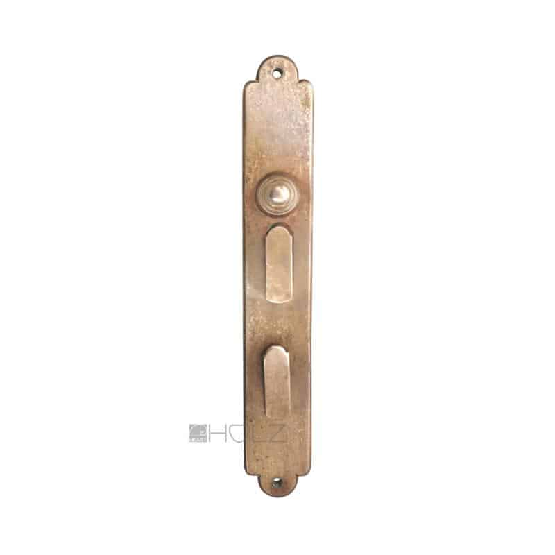 Doppleschloss Langschild antik Jugendstil alt Drückerblende Messing 43 mm 98 Doppleschloss Langschild antik Jugendstil alt Drückerblende Messing 43 mm 98