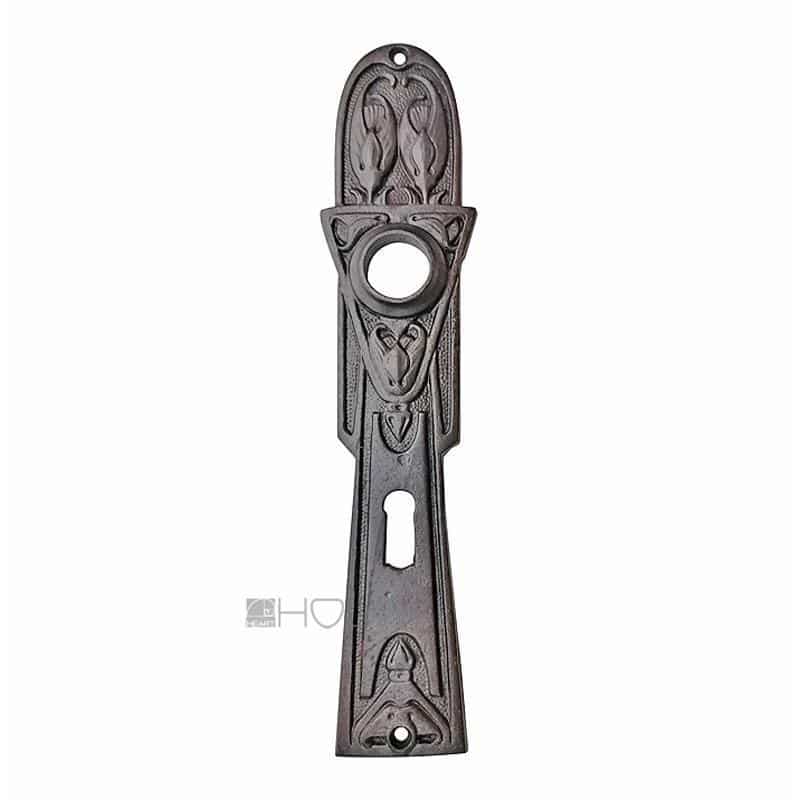 Jugendstil Langschild antik Eisen Blumen Türdrücker alt Türklinke 19.3 mm 72