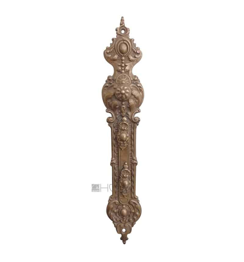 Langschild antik Messing alt Doppelschloss Drückerblende Neo Barock 53 mm 123 Langschild antik Messing alt Doppelschloss Drückerblende Neo Barock 53 mm 123