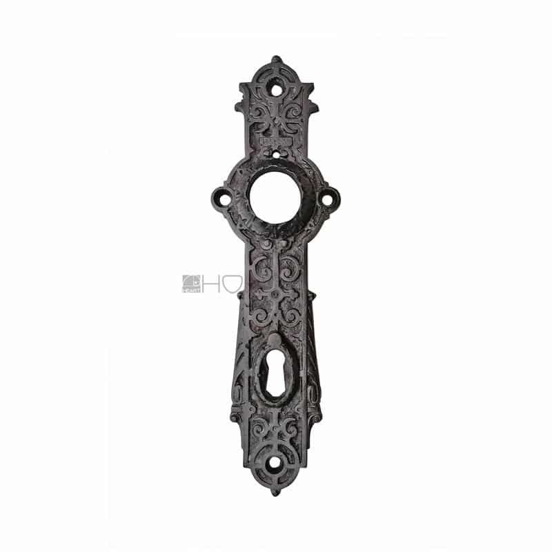 Langschild antik Eisen Gründerzeit Historismus alt Türdrücker 27.5 mm 89