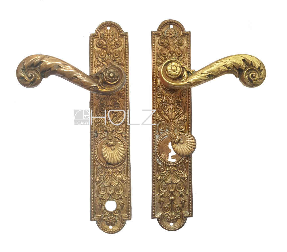 Langschild antik prächtig Muschel reich Ornament Türdrücker Welle prächtig Türklinken Blüte