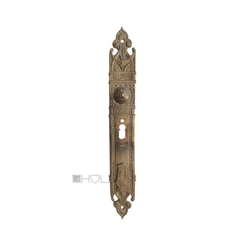 Jugendstil Doppelschloss Langschild antik Drückerblende alt Messing 50 mm 124