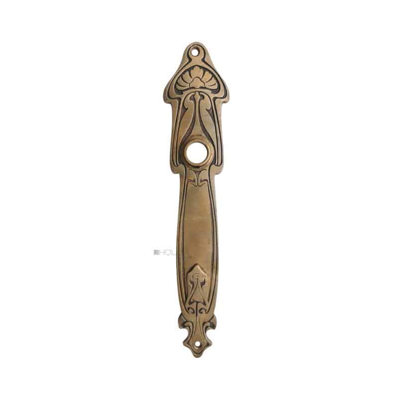 Drückerschild Jugendstil antik Langschild alt Messing floral 17.1 mm 119