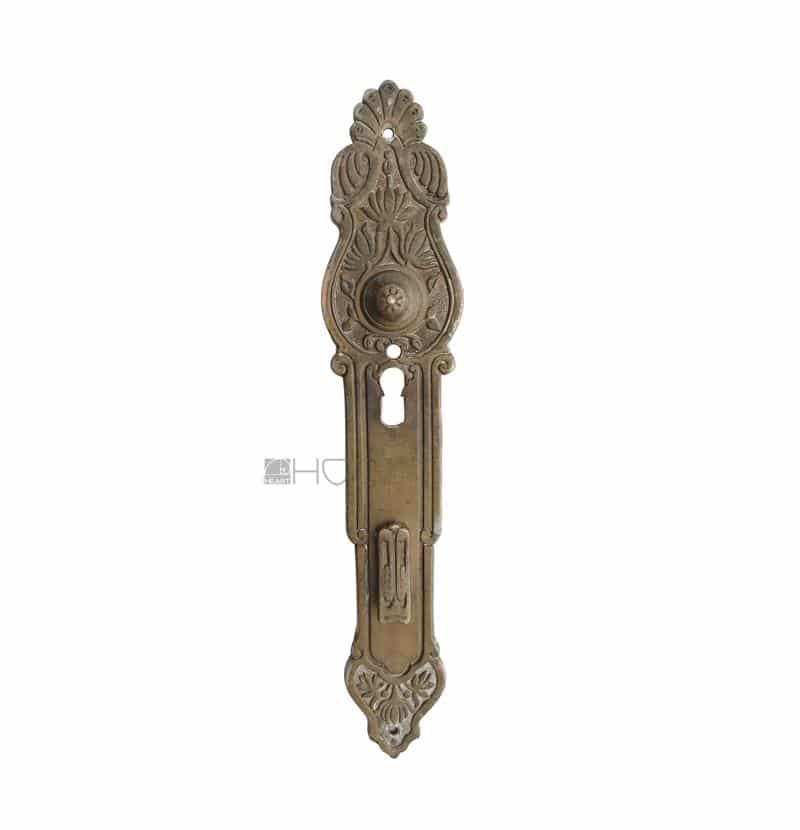 Jugendstil Langschild antik Doppelschloss Drückerblende alt Messing 32 mm 106