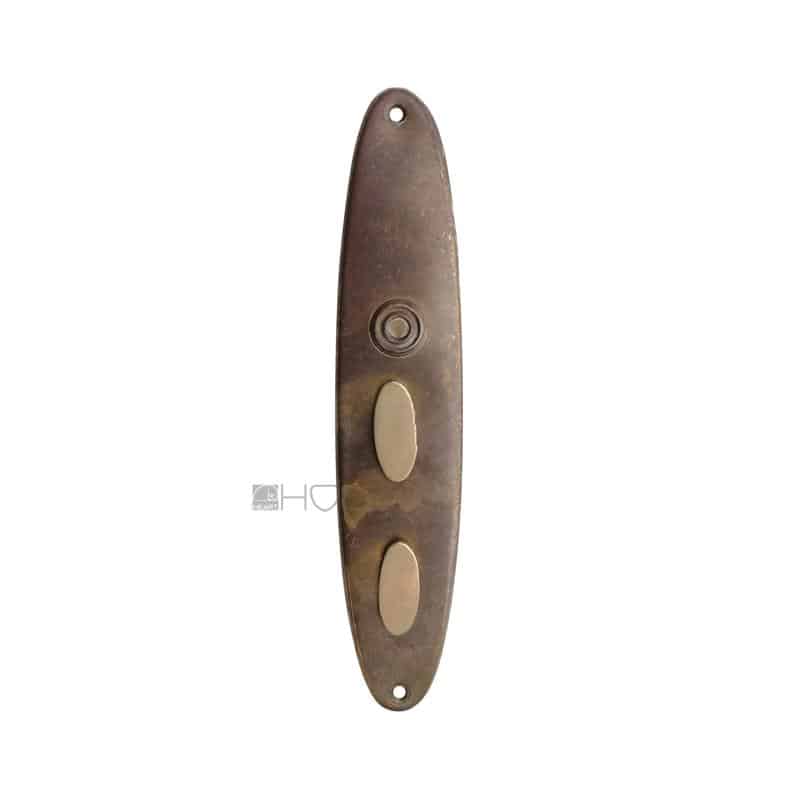 Langschild 1920er alt Messing oval Drückerblende Doppelschloss 38 mm 104