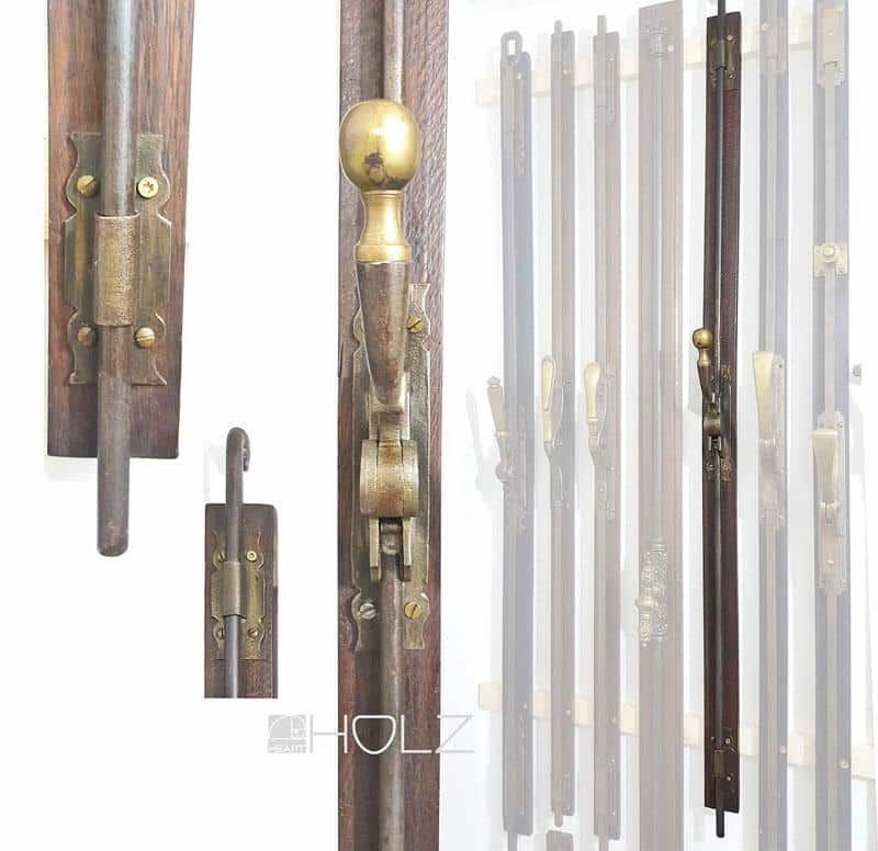 Basküle antik Klappgriff Fensterriegel Griff alt Fanghaken Rundstange 115 cm