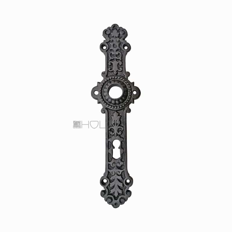 Langschild antik Eisenguss alt mit Perlenband Türdrücker Türklinke 19.5 mm 72