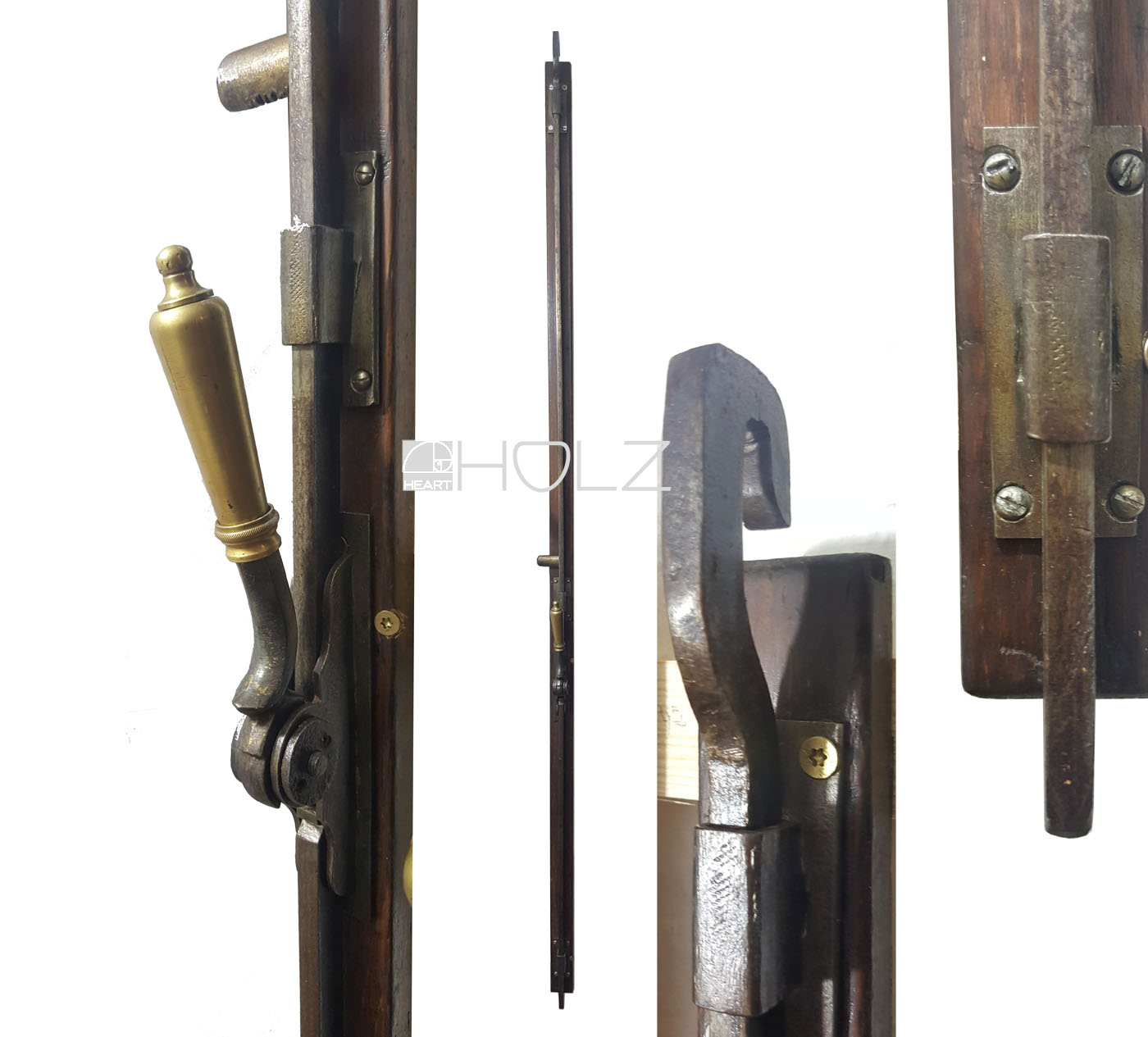 antik Basküle Fenstergriff Fanghaken mit Einreiber Gründerzeit alt 166 cm