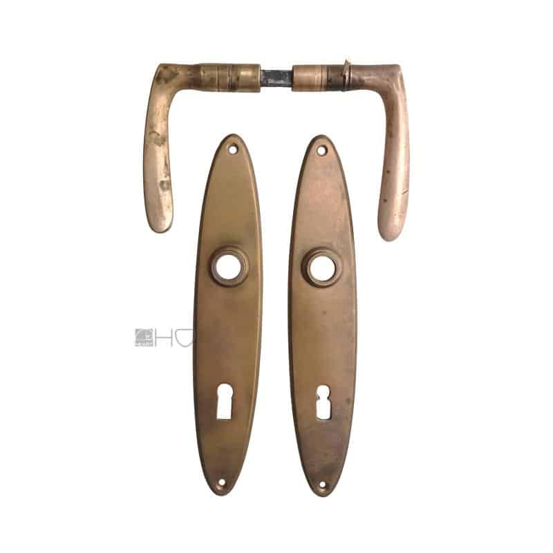 Türdrücker Garnitur Bauhaus 1920er Türklinken Messing oval alt 78 mm 8er Vk Türdrücker Garnitur Bauhaus 1920er Türklinken Messing oval alt 78 mm 8er Vk