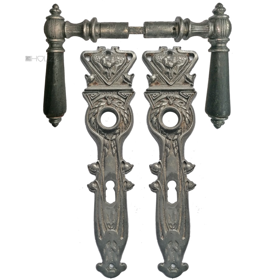 Drückergarnitur antik Jugendstil alt floral Eisen 72mm 8er Vk Drückergarnitur antik Jugendstil alt floral Eisen 72mm 8er Vk