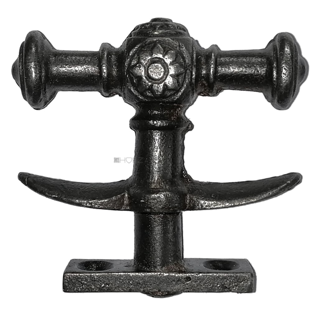 Fensterolive antik Eisen Blüte Vorreiber alt Doppelreiber 18mm