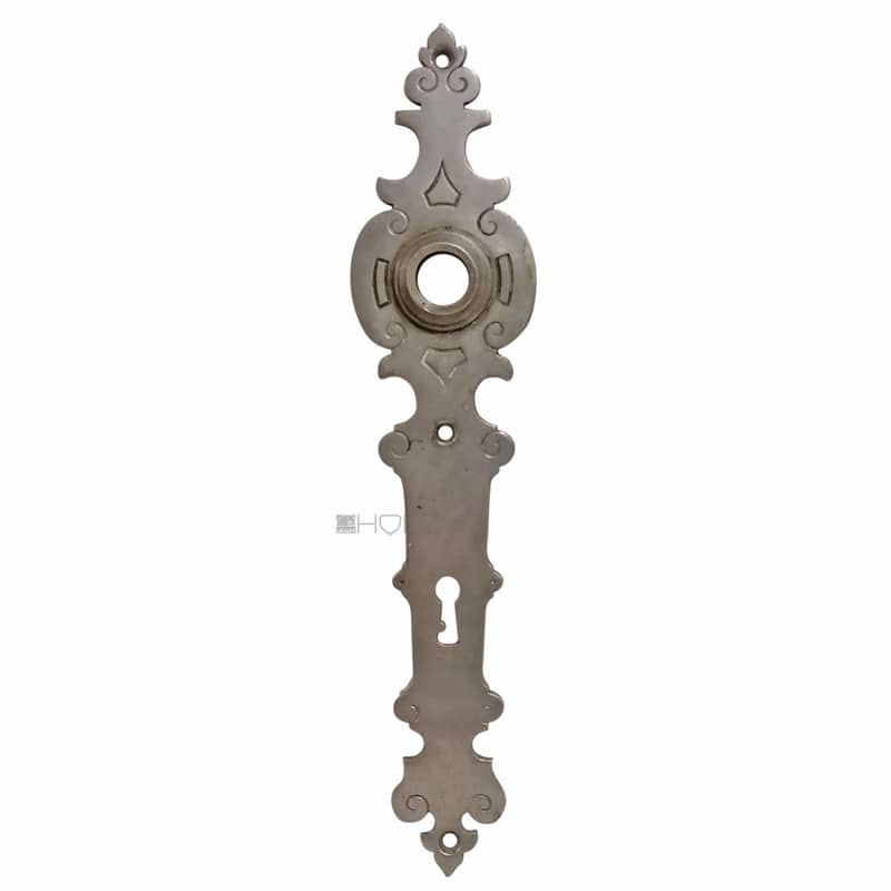 Langschild antik Gründerzeit vernickelt alt Türdrücker 16.8mm 93