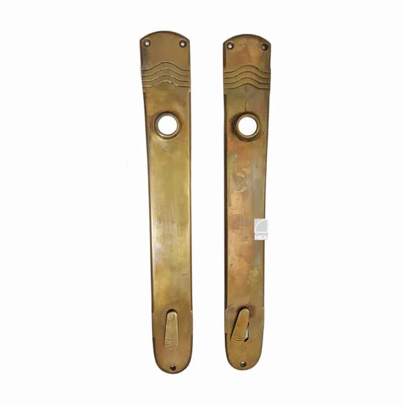 Jugendstil Langschilder antik Messing alt Türdrücker 17.5 mm 194