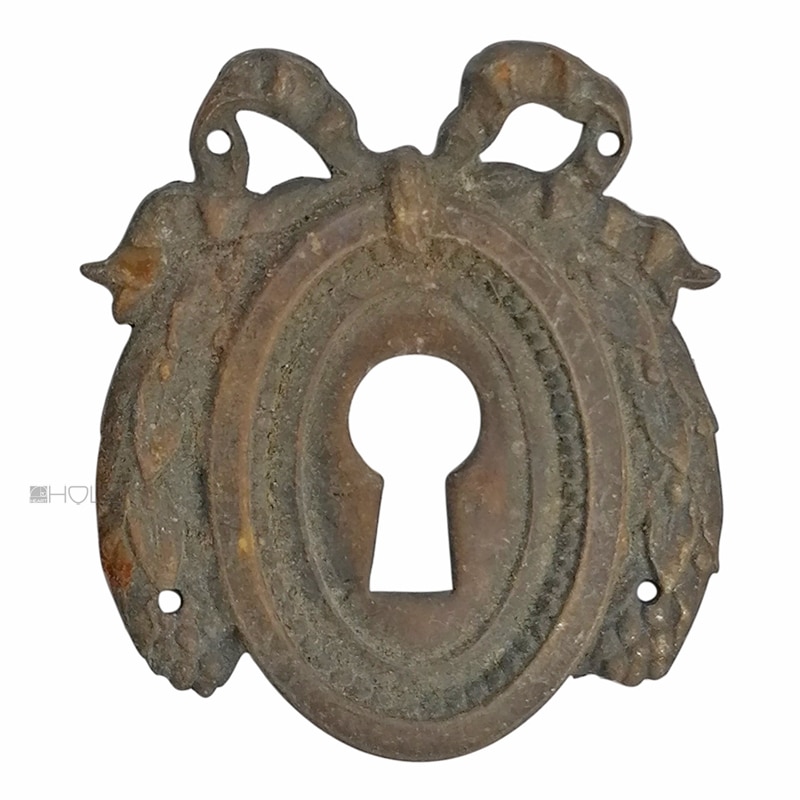Bronze Möbel Schlüsselschild antik klassizistisch Schleife alt 48mm
