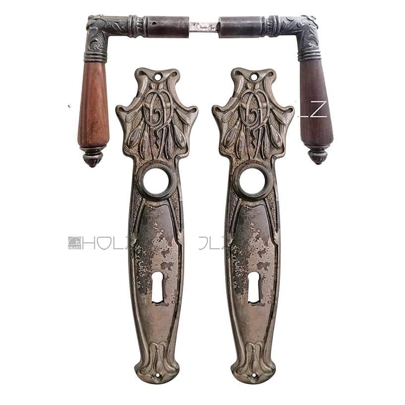 Drückergarnitur Jugendstil alt floral Eisen Türklinken 72mm 8er Vk