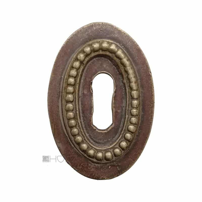 Großes Schlüsselschild antik Messing alt Perlenkranz Schlüsselrosette