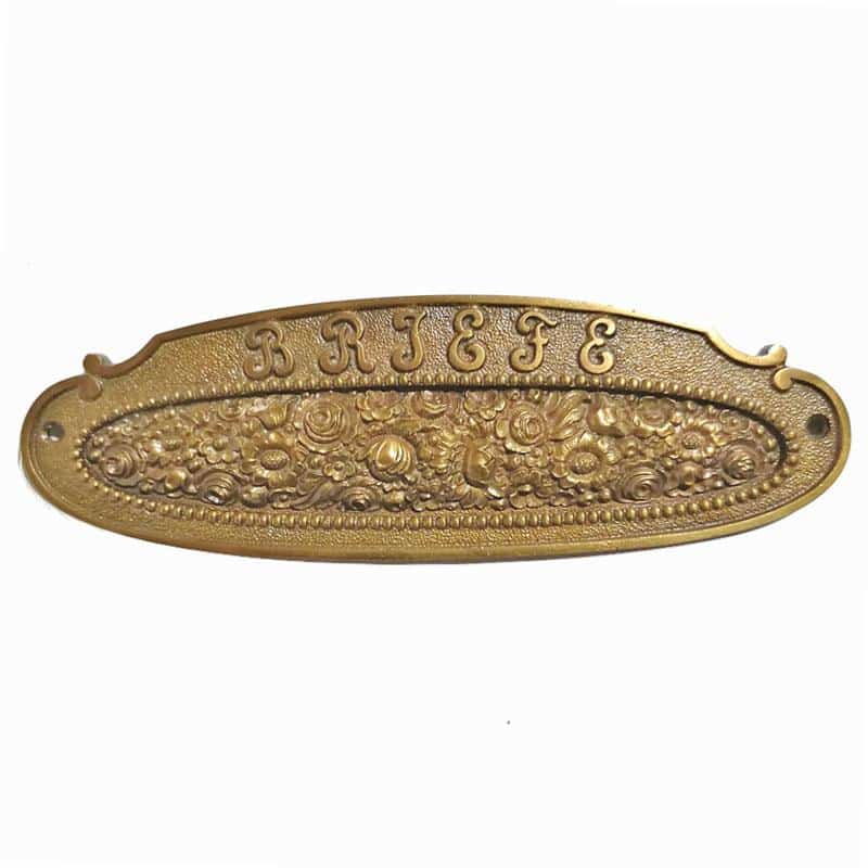 Briefklappe antik Messing Blumen alt Briefschlitz oval