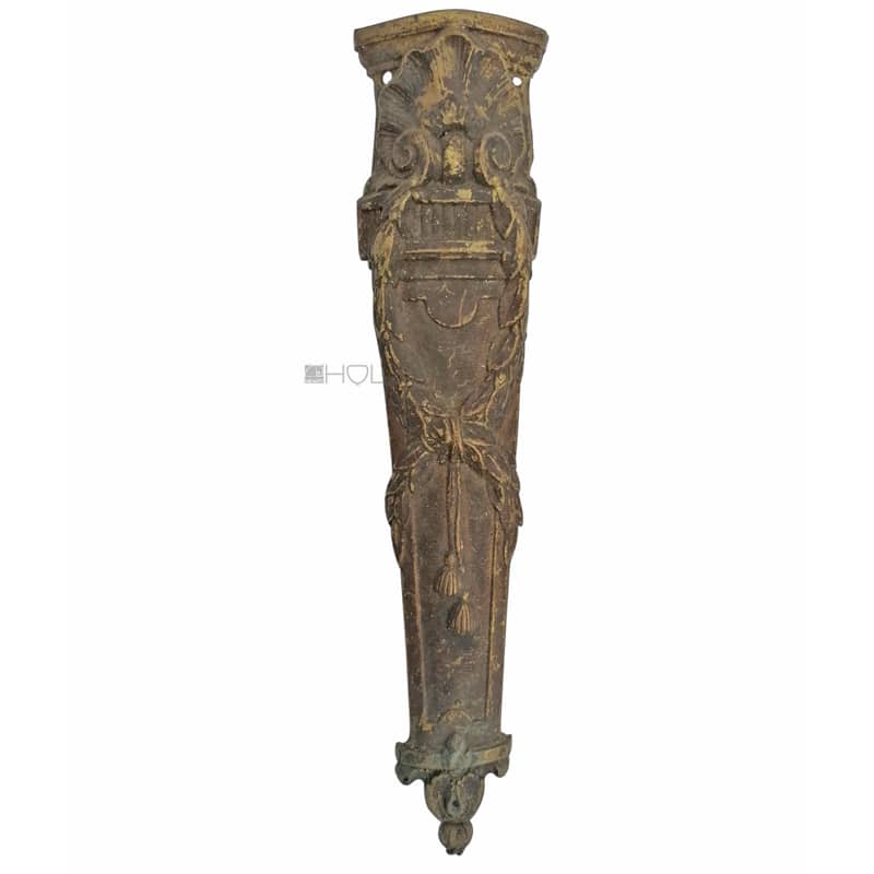 Möbel antik Beschlag Bein Lorbeer Muschel Blech alt 26cm