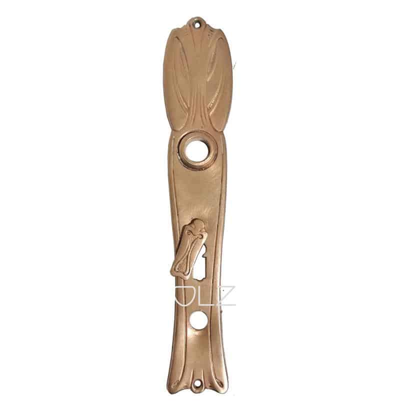 Jugendstil Langschild antik floral Türklinke Messing alt 17.1mm 68