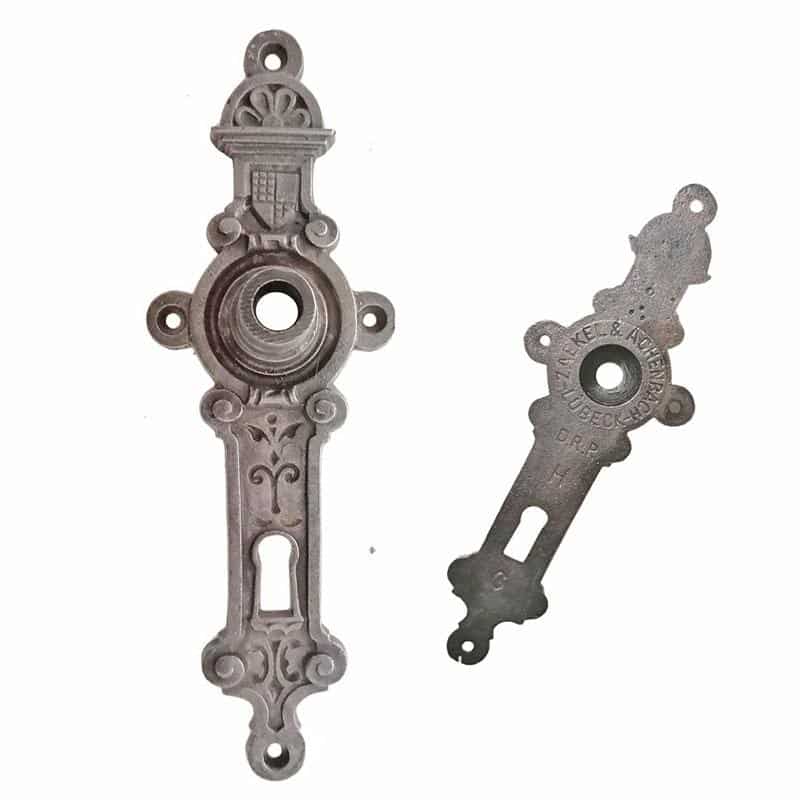 Langschild antik Eisen alt Lübeck Türdrücker Türklinke 13mm 72