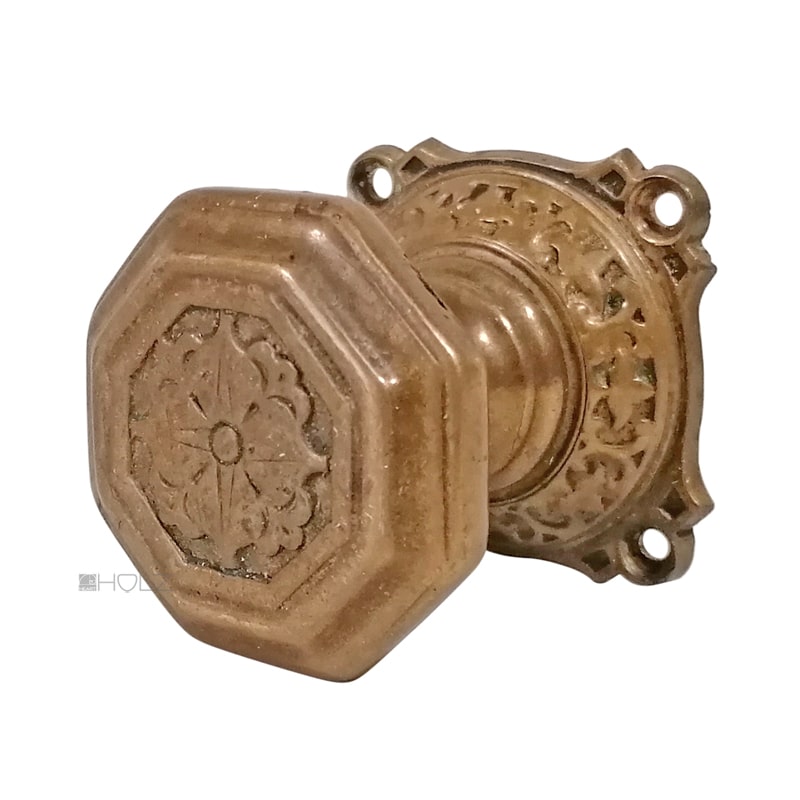 Türknauf antik Ziehknopf Messing Lilien Blüte alt Gründerzeit 44mm