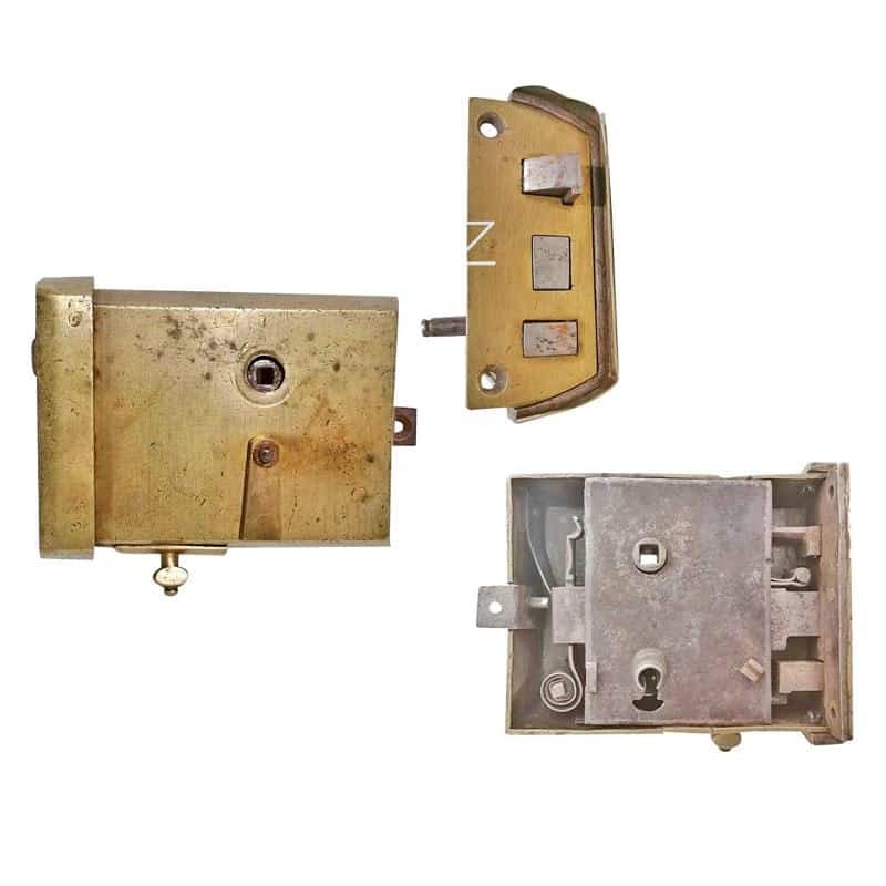 Kastenschloss antik Biedermeier Messing alt 7er Vk 83 mm
