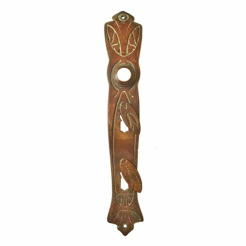 Langschild Jugendstil Doppelschloss alt Messing Tür antik 46mm 113