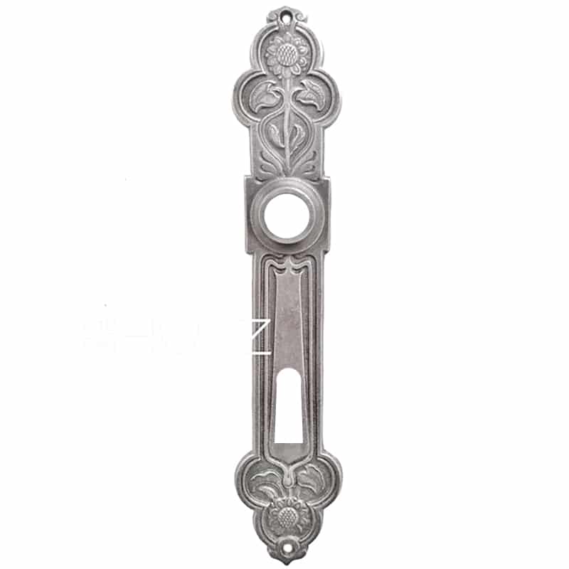 Langschild Jugendstil alt floral Türdrücker Eisen Sonnenblume vernickelt 17.6mm 72 Langschild Jugendstil alt floral Türdrücker Eisen Sonnenblume vernickelt 17.6mm 72