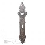 Prächtiges Langschild antik Drückerschild Eisen vernickelt alt 18.3 mm 74