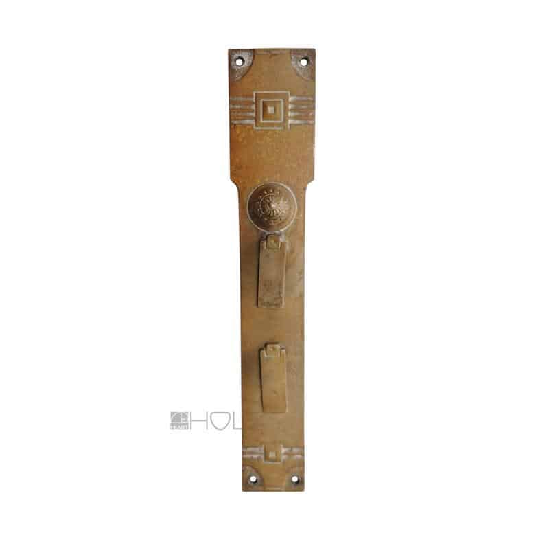 Jugendstil Avantgarde Langschild antik Doppelschloss Blende Türdrücker 35 mm 104