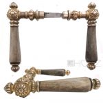 Türdrücker antik Blüte Perlen Messing Horn Türklinken alt 10er Vk