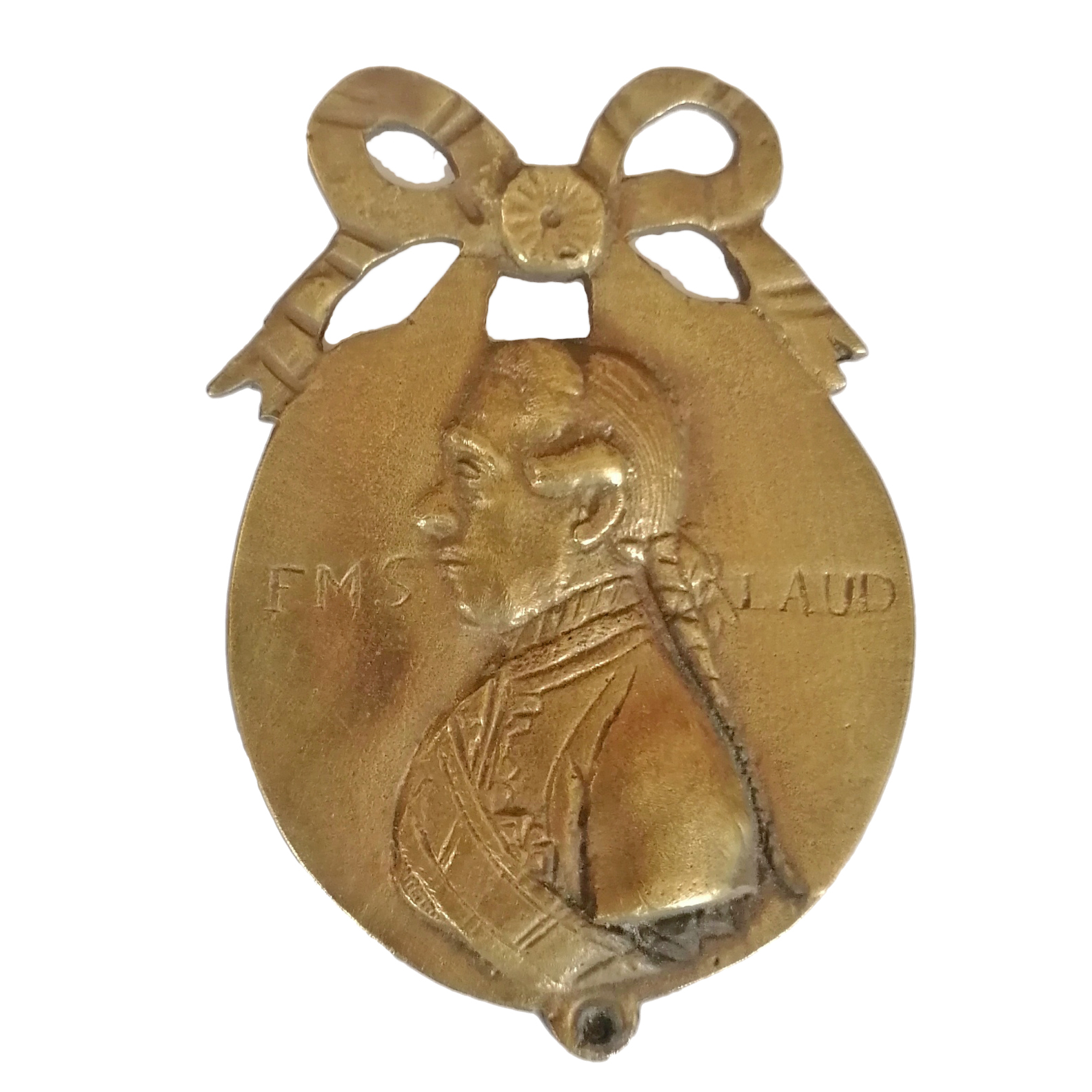 Möbel Bronze Beschlag antik Medaillon Schleife Büste 9cm