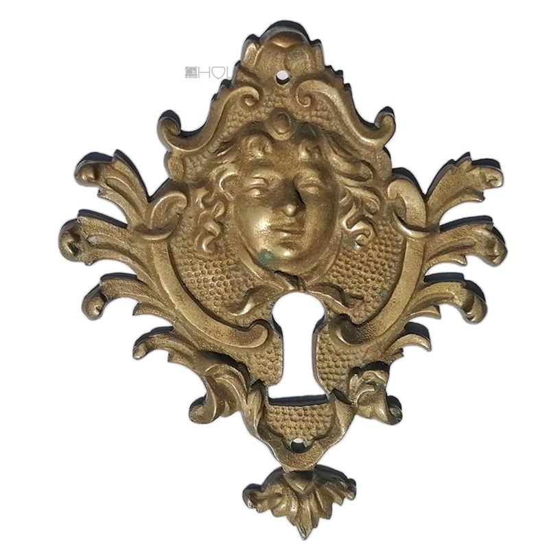 Bronze Möbel Schlüsselschild prächtig Gesicht antik 9,5cm