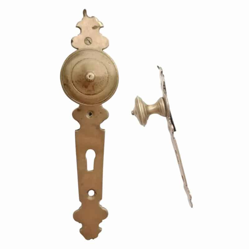 Langschild antik mit Türknauf 50mm Jugendstil alt Messing 78 mm