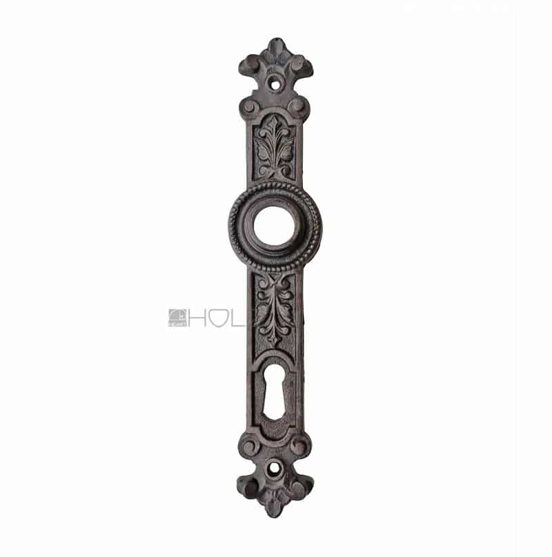 Langschild antik Türdrücker alt Gusseisen Perlenband 19.7 mm 72