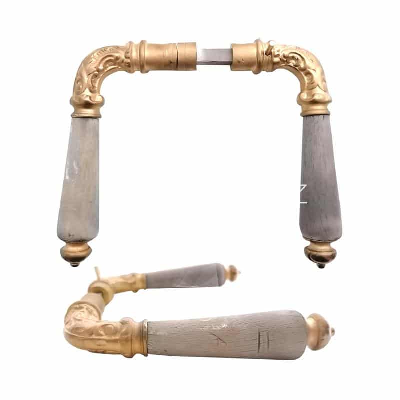 Drückerpaar antik alt Türgriffe Neo Barock Messing Horn Türdrücker 8er Vk