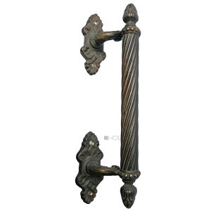 Tür Stoßgriff antik gewunden Zapfen Messing Patina 24.5cm