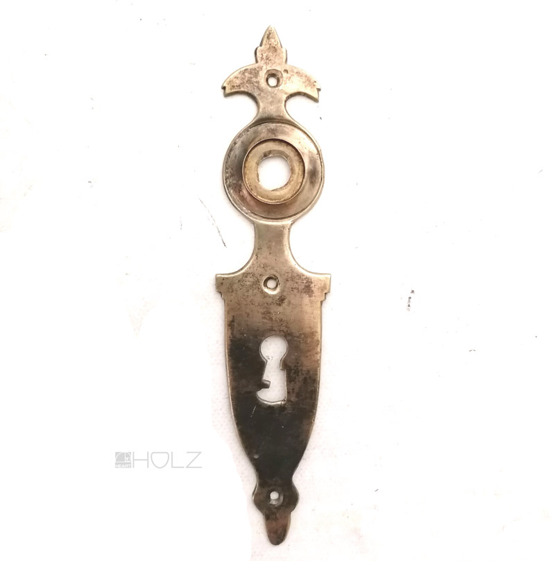 Kurzschild antik Biedermeier Messing Drückerschild Türdrücker alt 62 mm