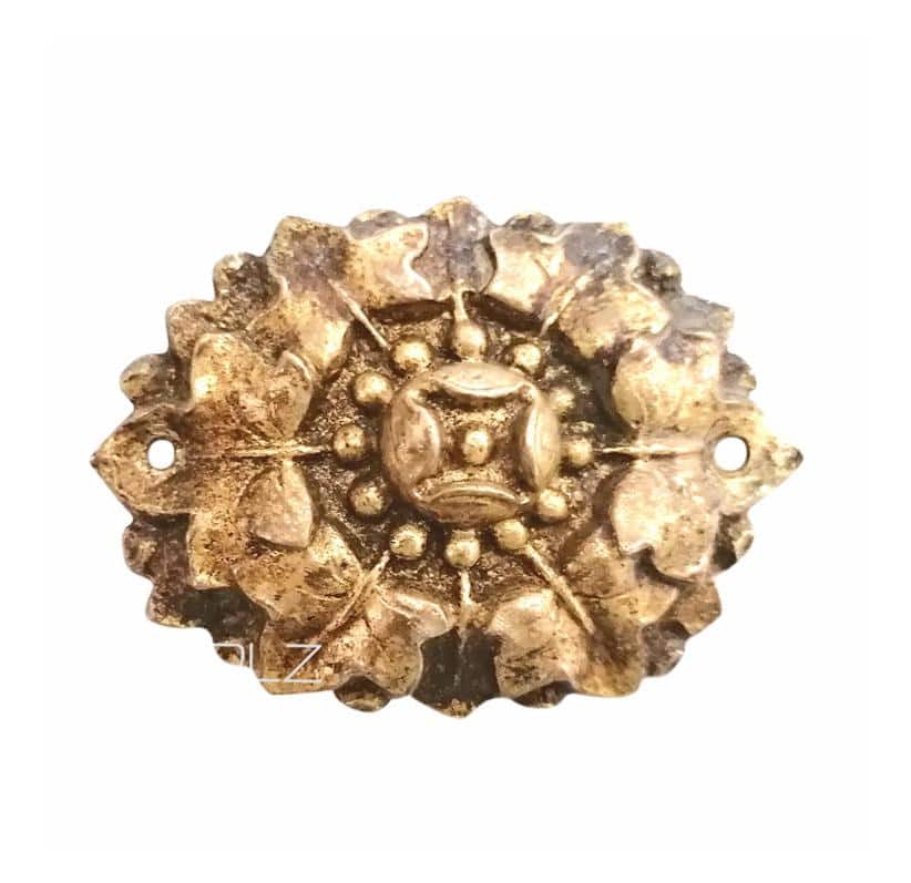 Bronze Möbelbeschlag antik Efeu Blattwerk feuervergoldet 61 mm