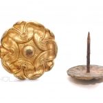 Bronze Rosette antik feuervergoldet Seerose Zierrosette Kranz Schmuck alt 5.3 cm