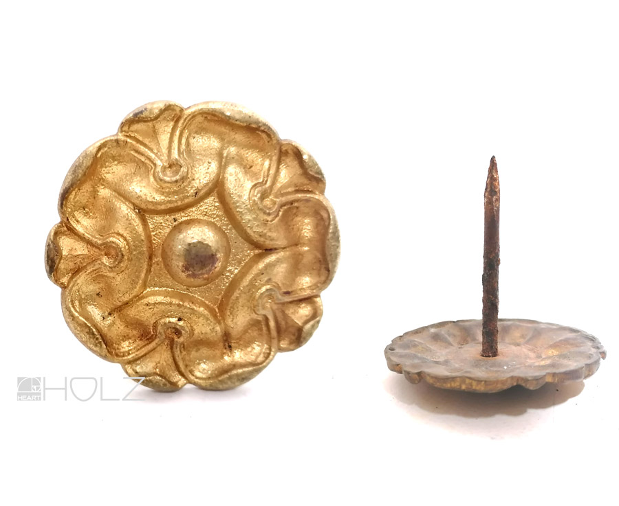Bronze Rosette antik feuervergoldet Seerose Zierrosette Kranz Schmuck alt 5.3 cm