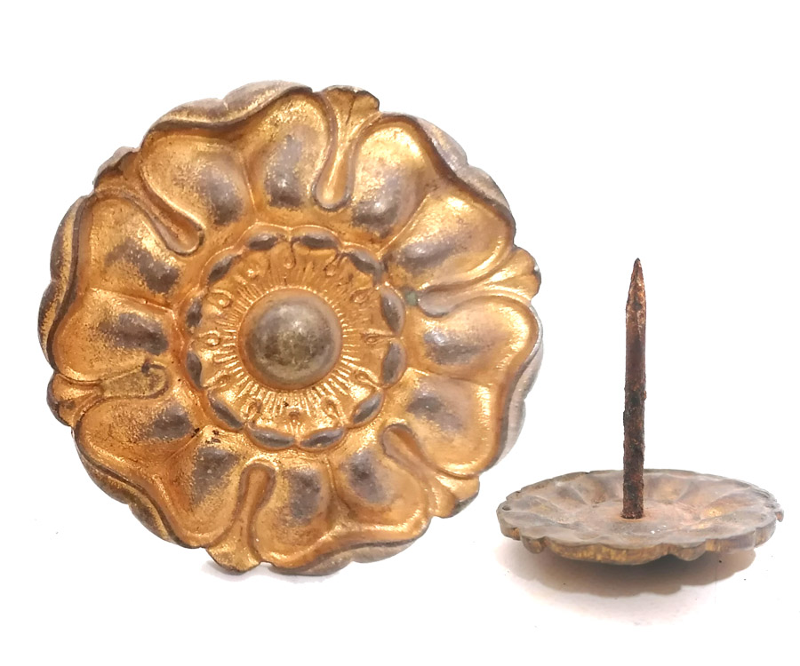 Bronze Rosette antik feuervergoldet Seerose Zierrosette Kranz Schmuck alt 5.5 cm