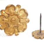 Bronze Aufsteck Rosette antik feuervergoldet Seerose Zierrosette Kranz alt 4.7 cm